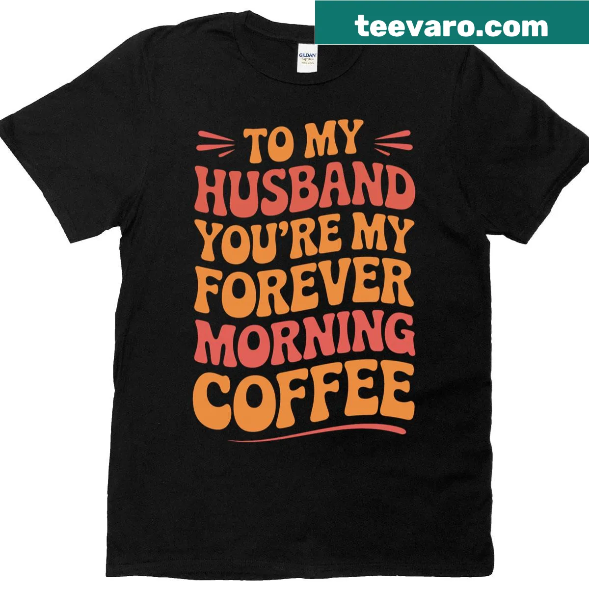 Couple T-shirt with 'Forever Morning Coffee' phrase — on a men's t-shirt