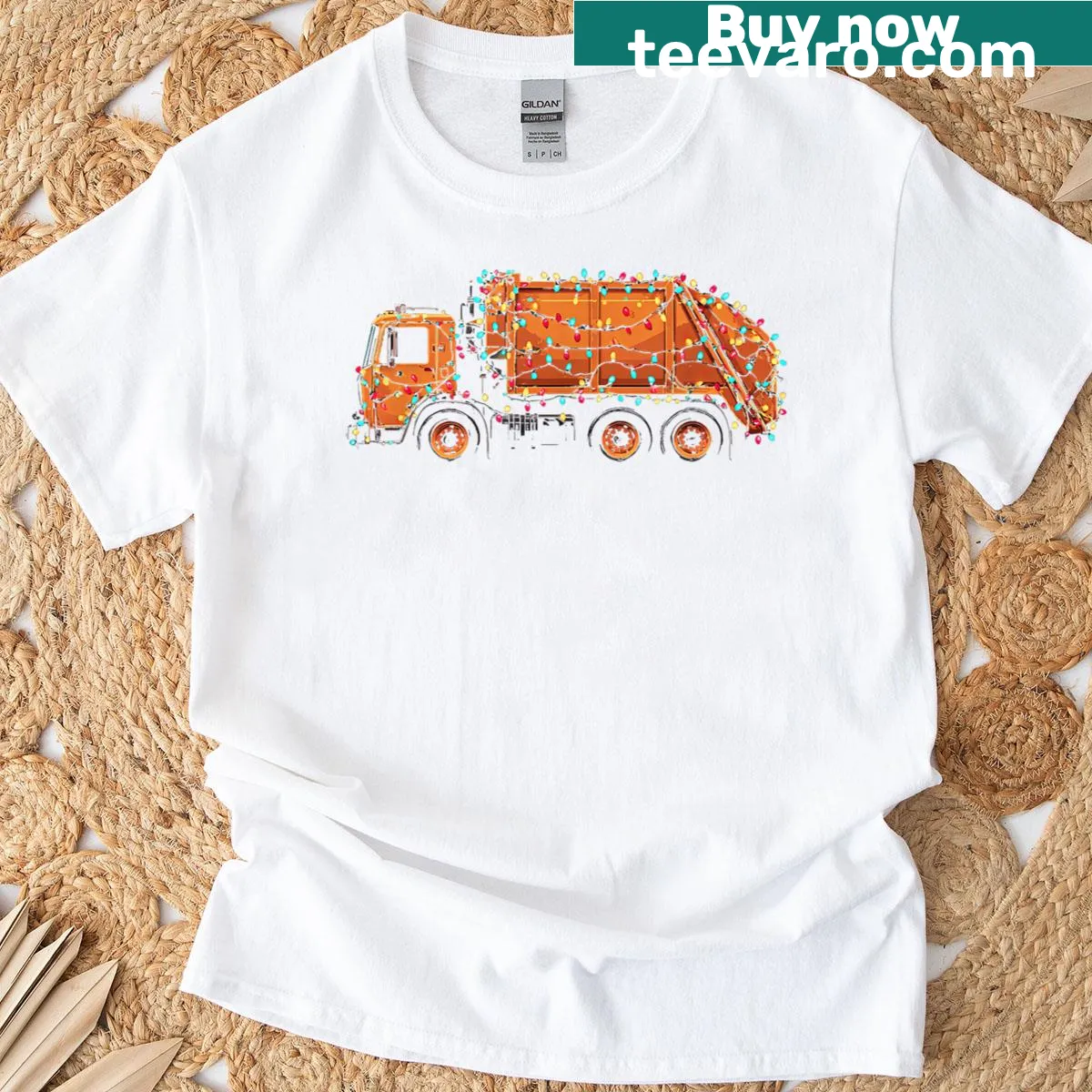 Garbage truck Christmas graphic t-shirt — on a men's t-shirt