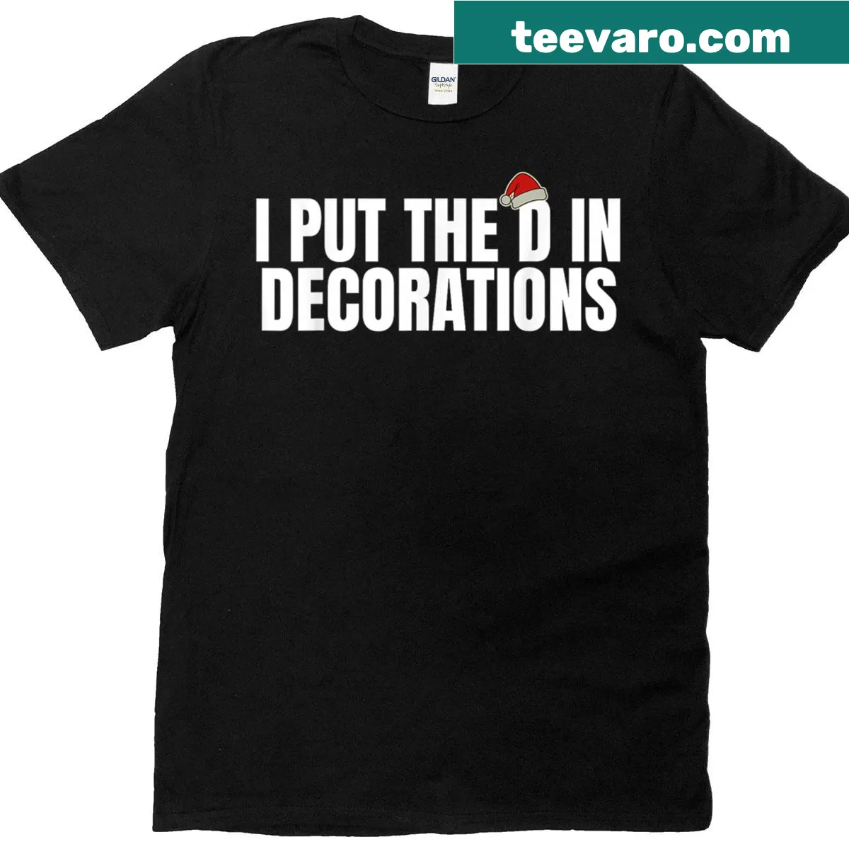 Matching couples Xmas t-shirt with a humorous Santa-themed saying — on a men's t-shirt
