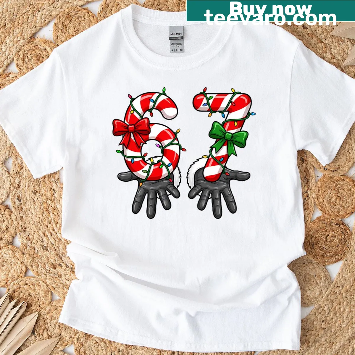 Funny Christmas t-shirt with Gen Alpha meme graphics. — on a men's t-shirt