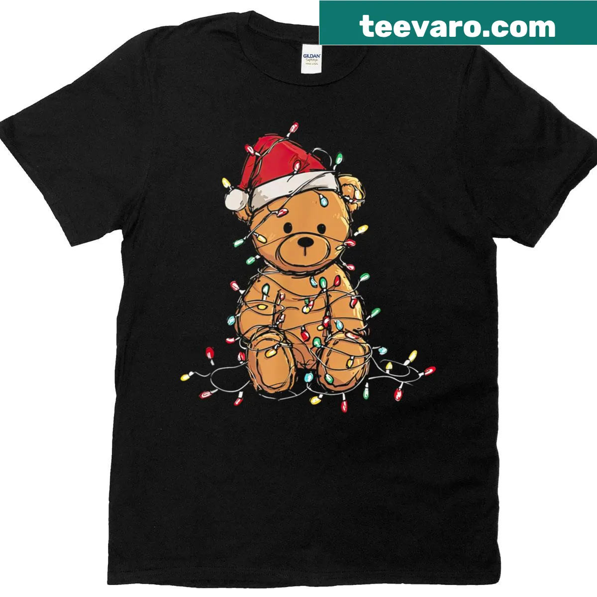 Cute Christmas-themed T-shirt with teddy bear graphics — on a men's t-shirt