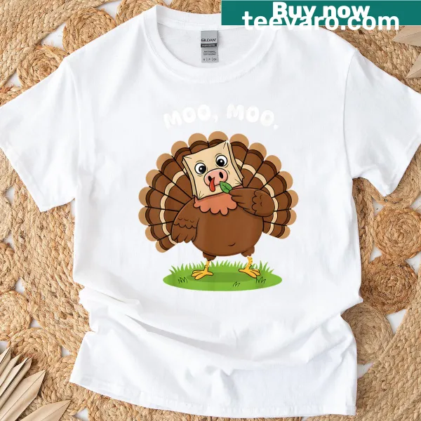 Thanksgiving themed t-shirt featuring a turkey and cow graphic