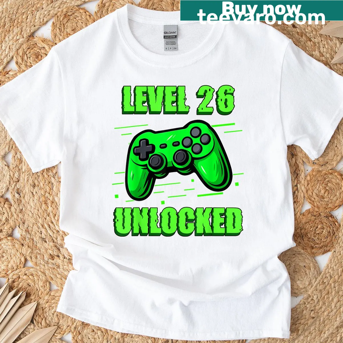 T-shirt celebrating 26th birthday with gaming theme — on a men's t-shirt
