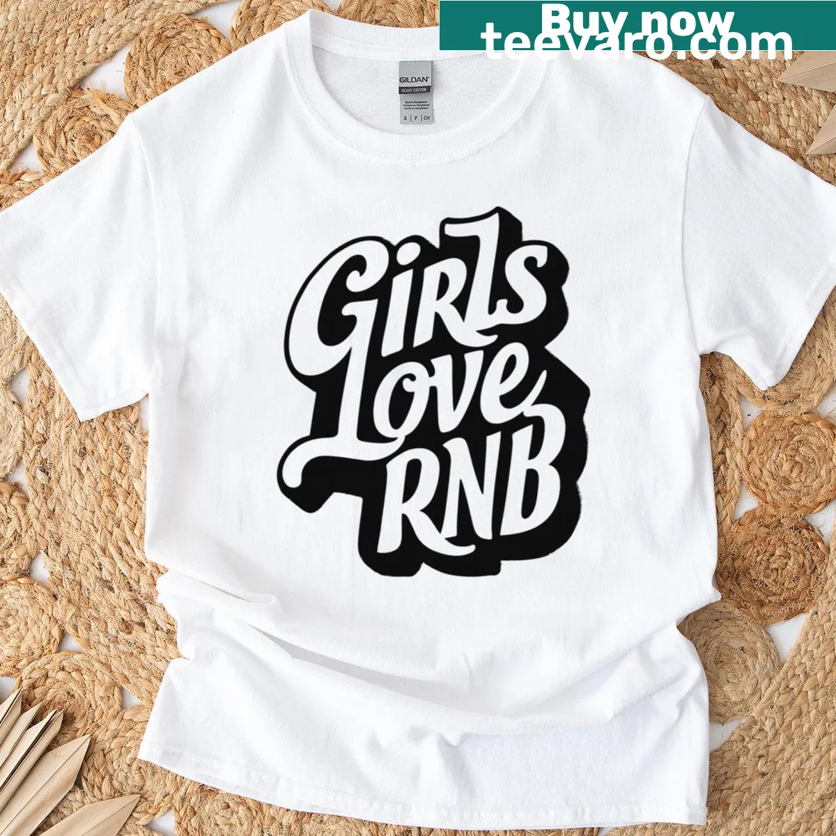 Graphic t-shirt featuring typography celebrating 90s RnB culture. — on a men's t-shirt