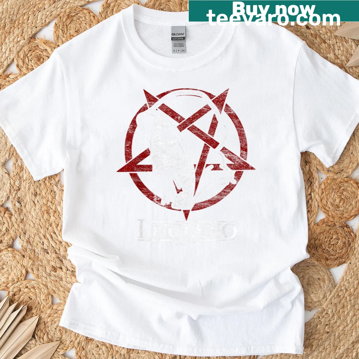 Gothic skull graphic t-shirt representing avarice — on a men's t-shirt