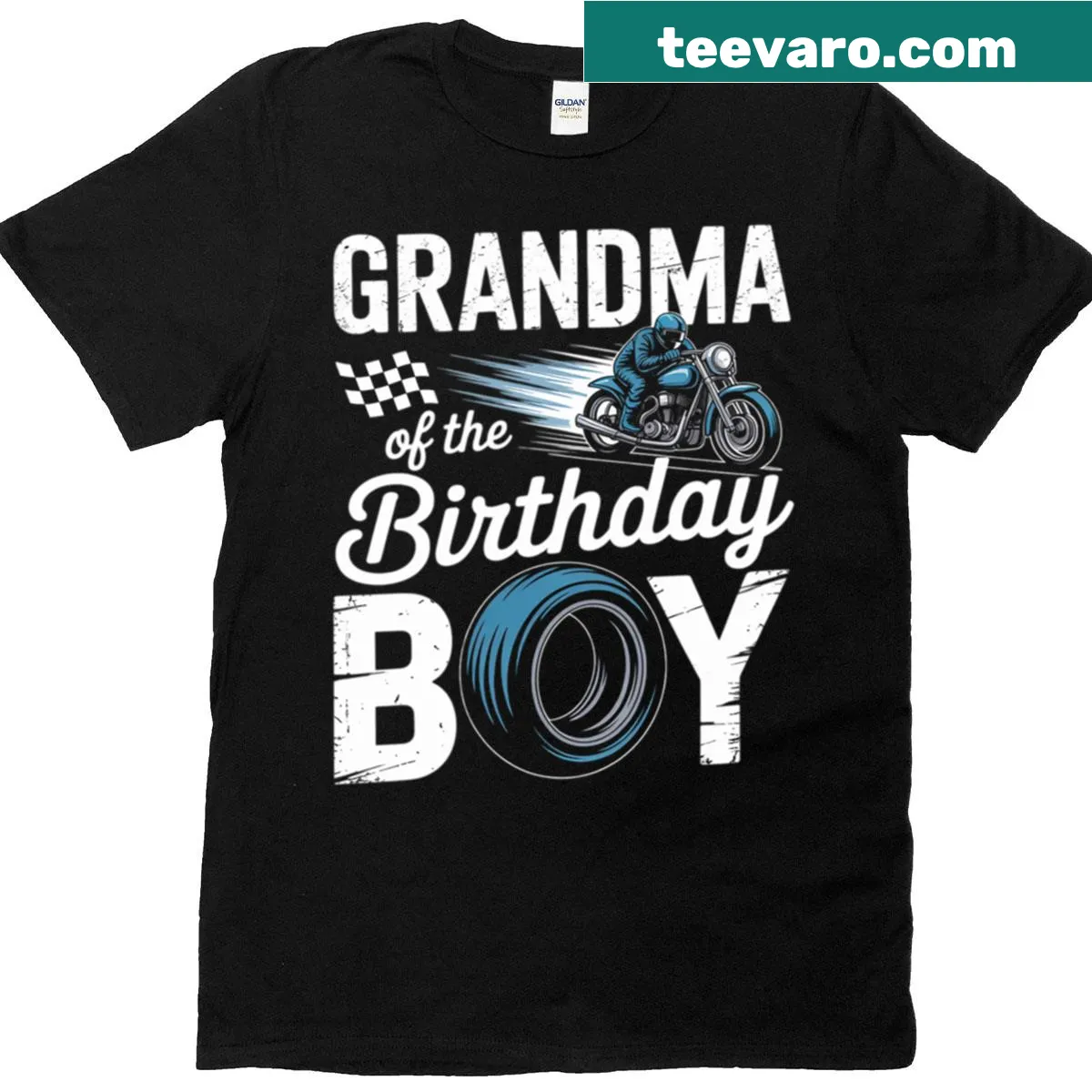Motocross-themed Grandma of the Birthday Boy T-shirt — on a men's t-shirt