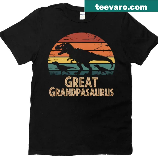 Cute T-shirt with a dinosaur design saying Great Grandpasaurus