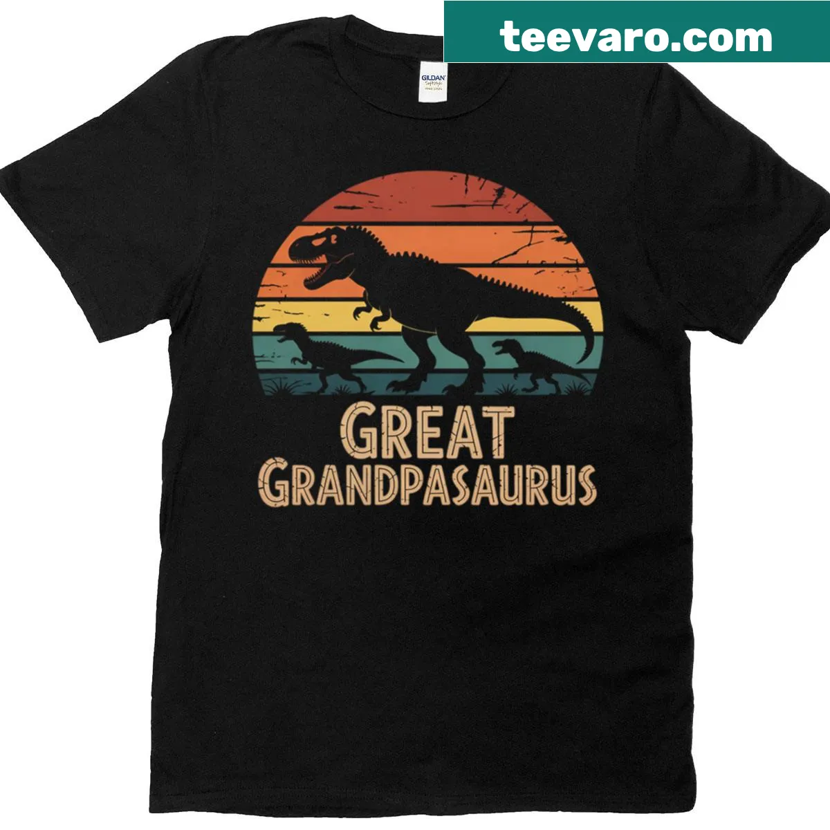 Cute T-shirt with a dinosaur design saying Great Grandpasaurus — on a men's t-shirt