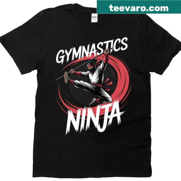 Cartoon ninja in gymnastics pose on a playful sports shirt