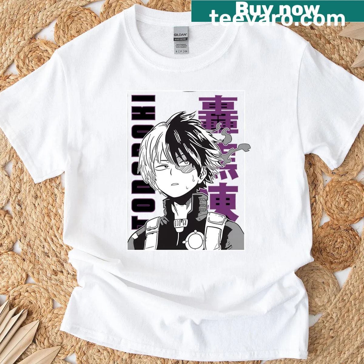 Abstract typography T-shirt depicting half-cold, half-warm themes — on a men's t-shirt