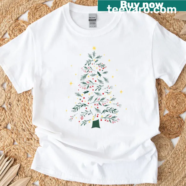 Hand-drawn Christmas tree graphic on T-shirt