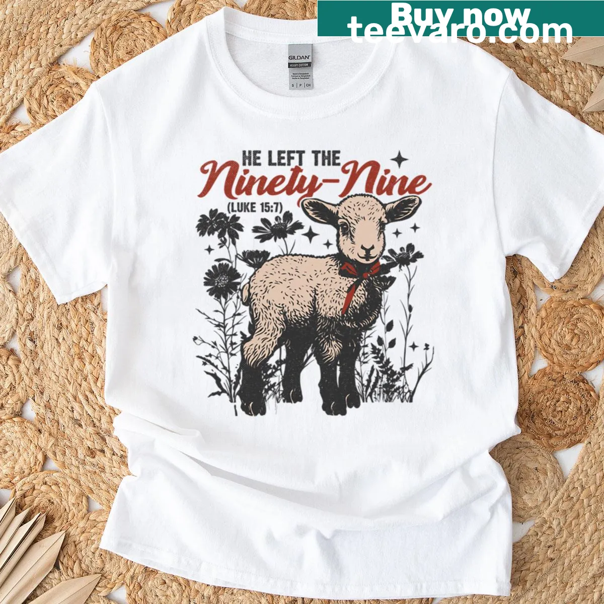 T-shirt with faith message about lost sheep — on a men's t-shirt