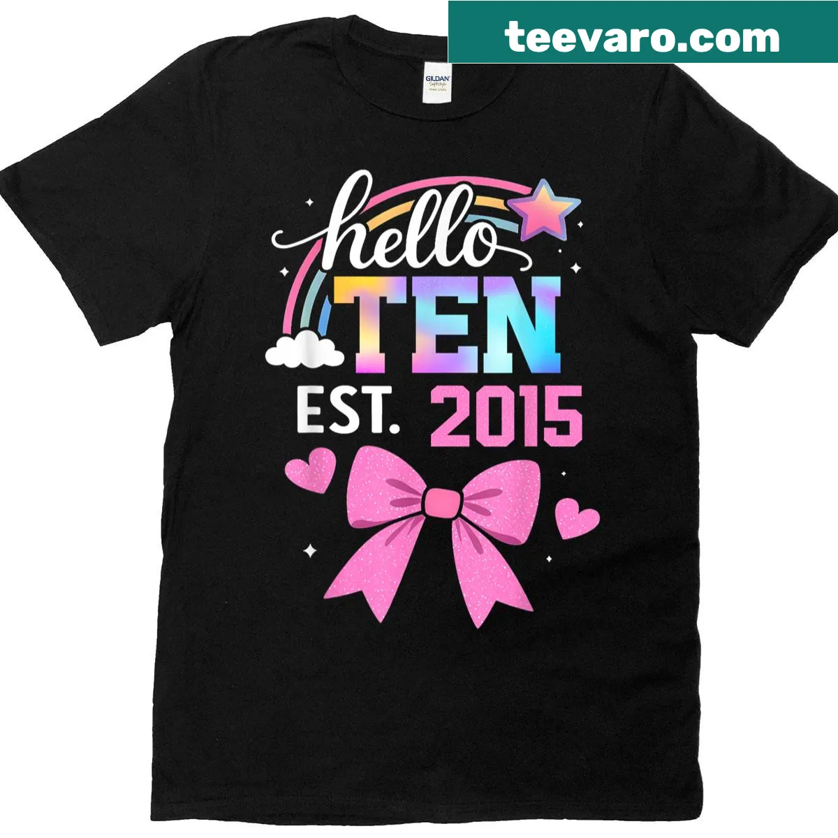 Cute T-shirt with bow graphic and text 'Hello Ten Est 2015' for girls — on a men's t-shirt