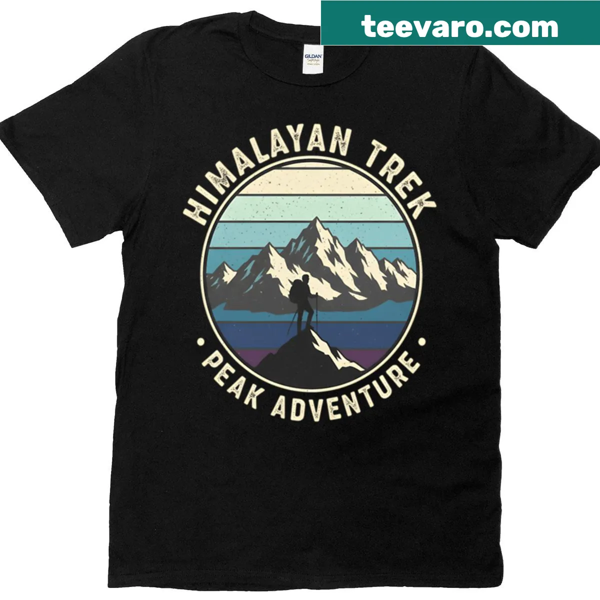 Mountain hiking t-shirt featuring a Himalayan peak illustration — on a men's t-shirt