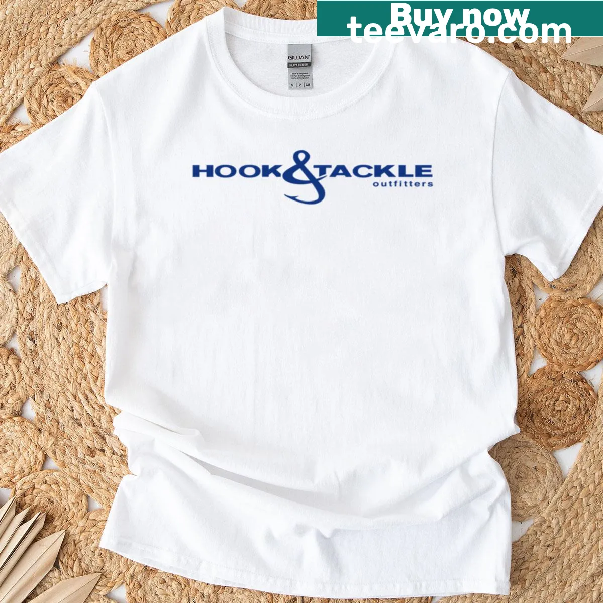 Graphic t-shirt featuring tackle gear for big fish enthusiasts — on a men's t-shirt