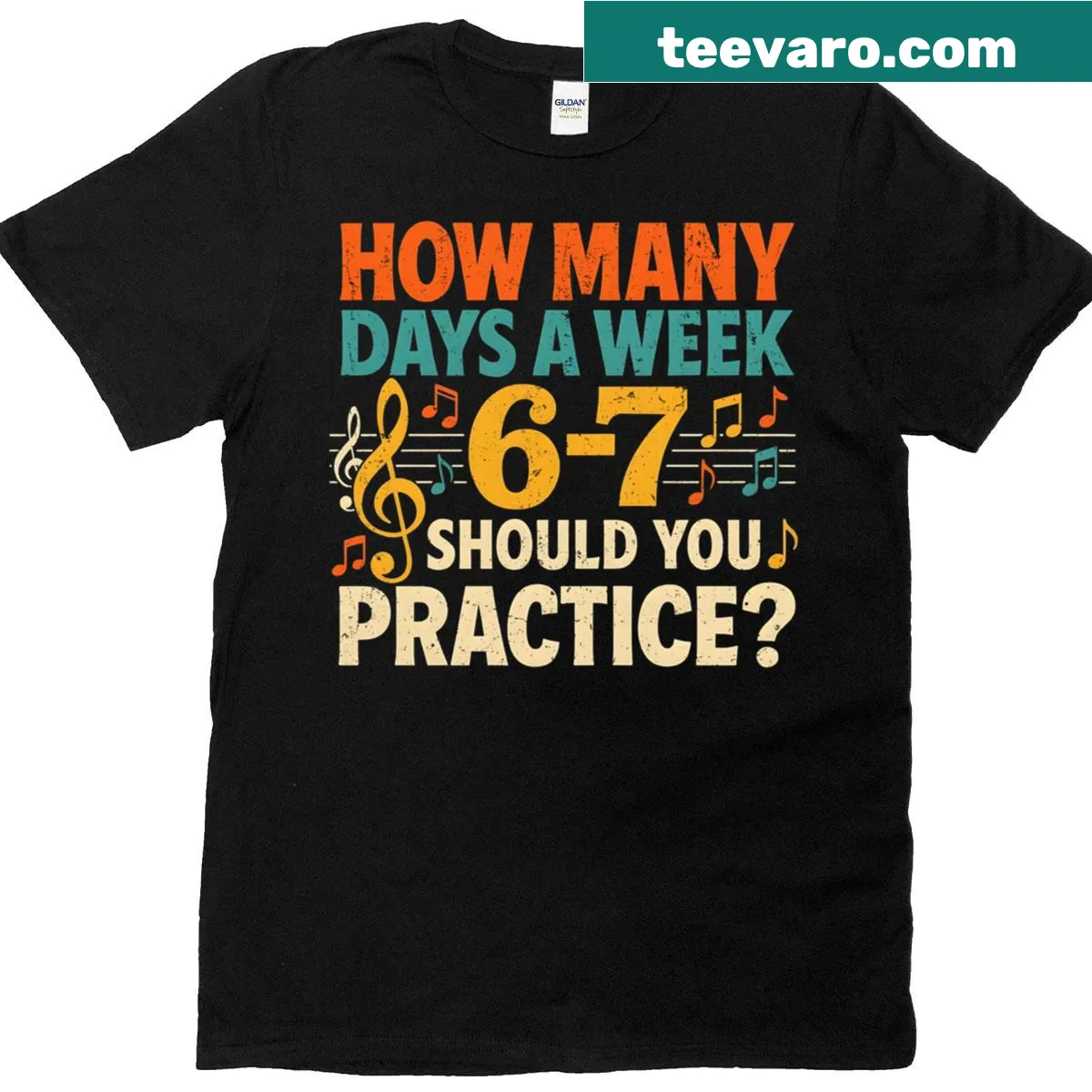 Funny music t-shirt with 'How Many Days A Week 6 7' text — on a men's t-shirt