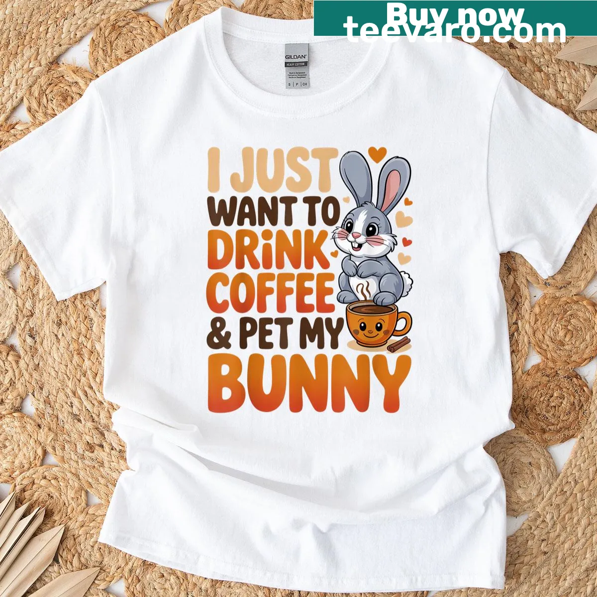 Funny Bunny Lover T-shirt featuring a coffee and bunny graphic — on a men's t-shirt
