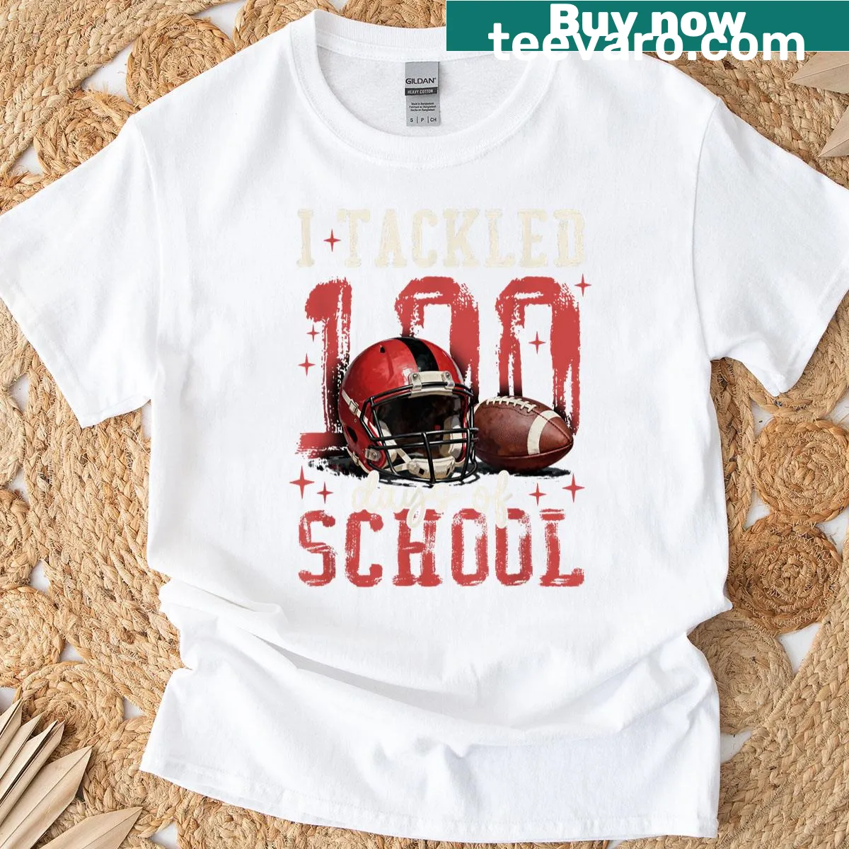 T-shirt celebrating 100 days of school with football theme — on a men's t-shirt