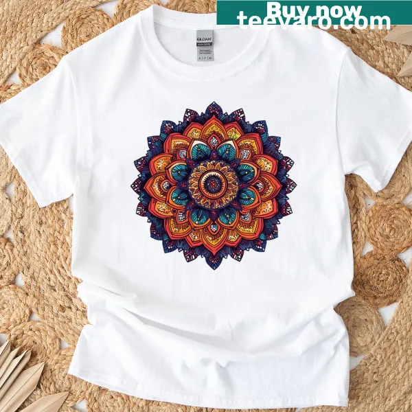 Intricate mandala design promoting spiritual harmony on a T-shirt