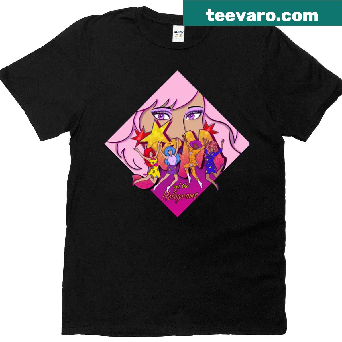 Active T-shirt featuring Jem and the Holograms theme — on a men's t-shirt