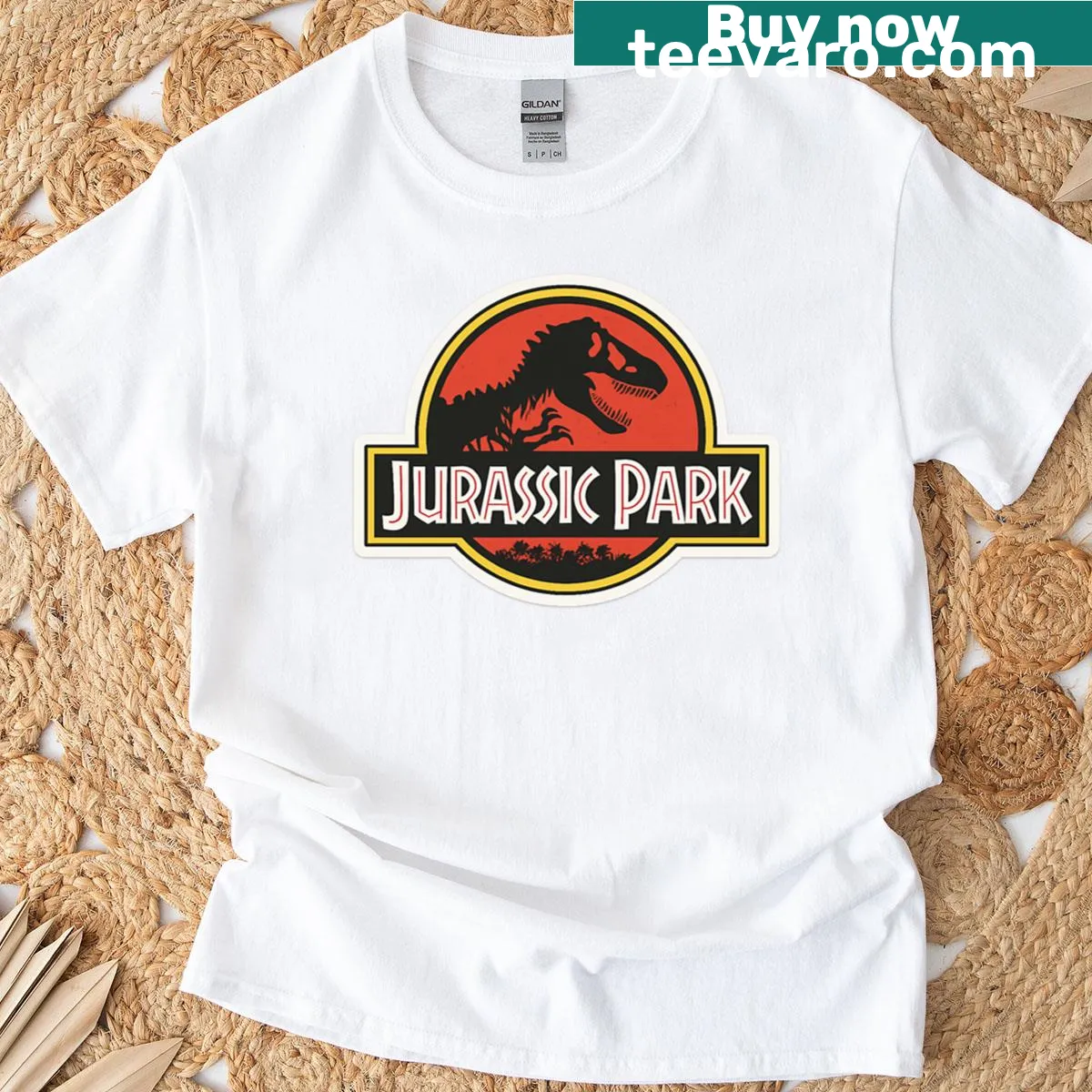 Jurassic Park logo printed on a casual T-shirt — on a men's t-shirt