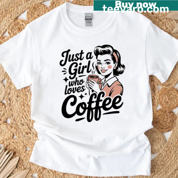 Retro vintage t-shirt featuring a girl and coffee art