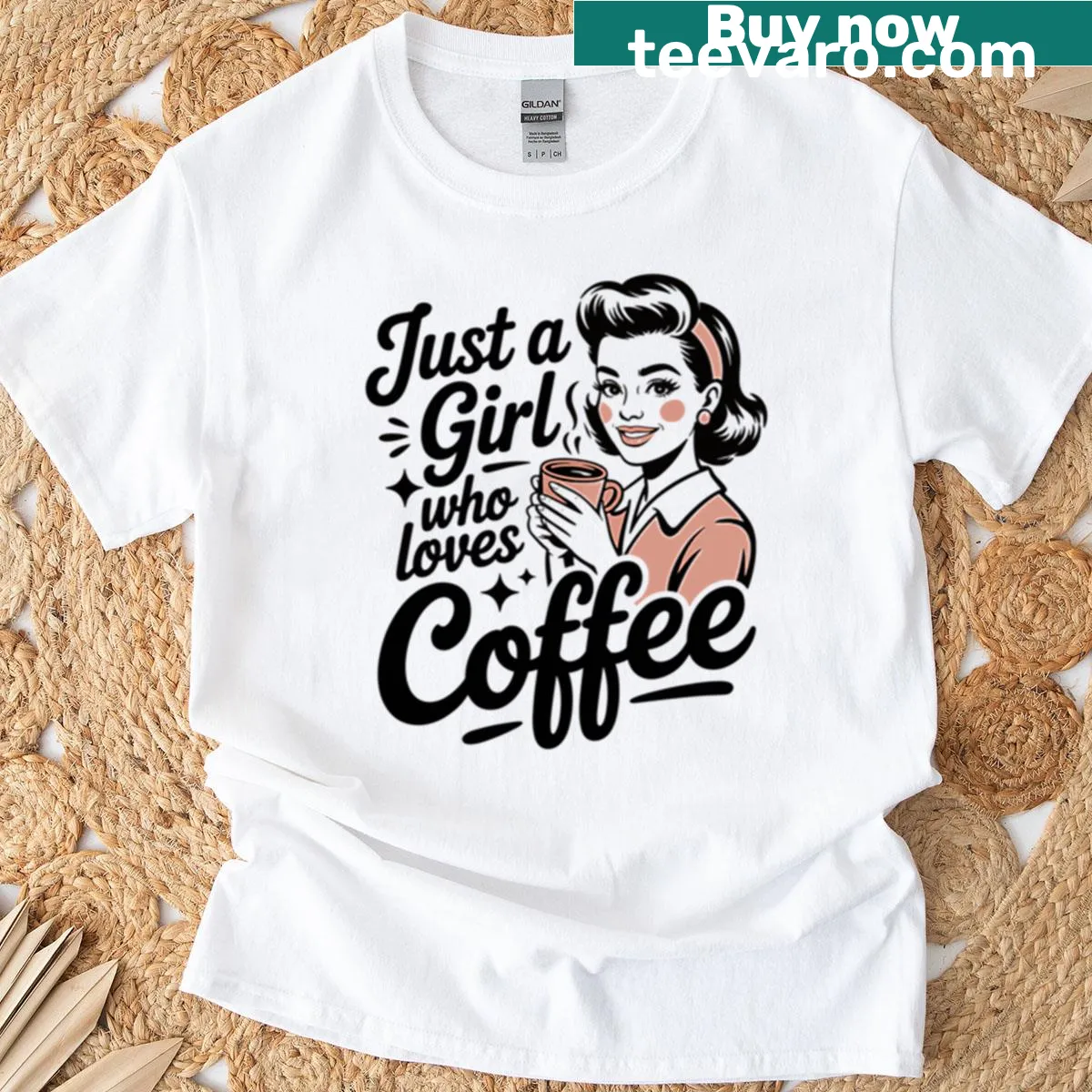 Retro vintage t-shirt featuring a girl and coffee art — on a men's t-shirt