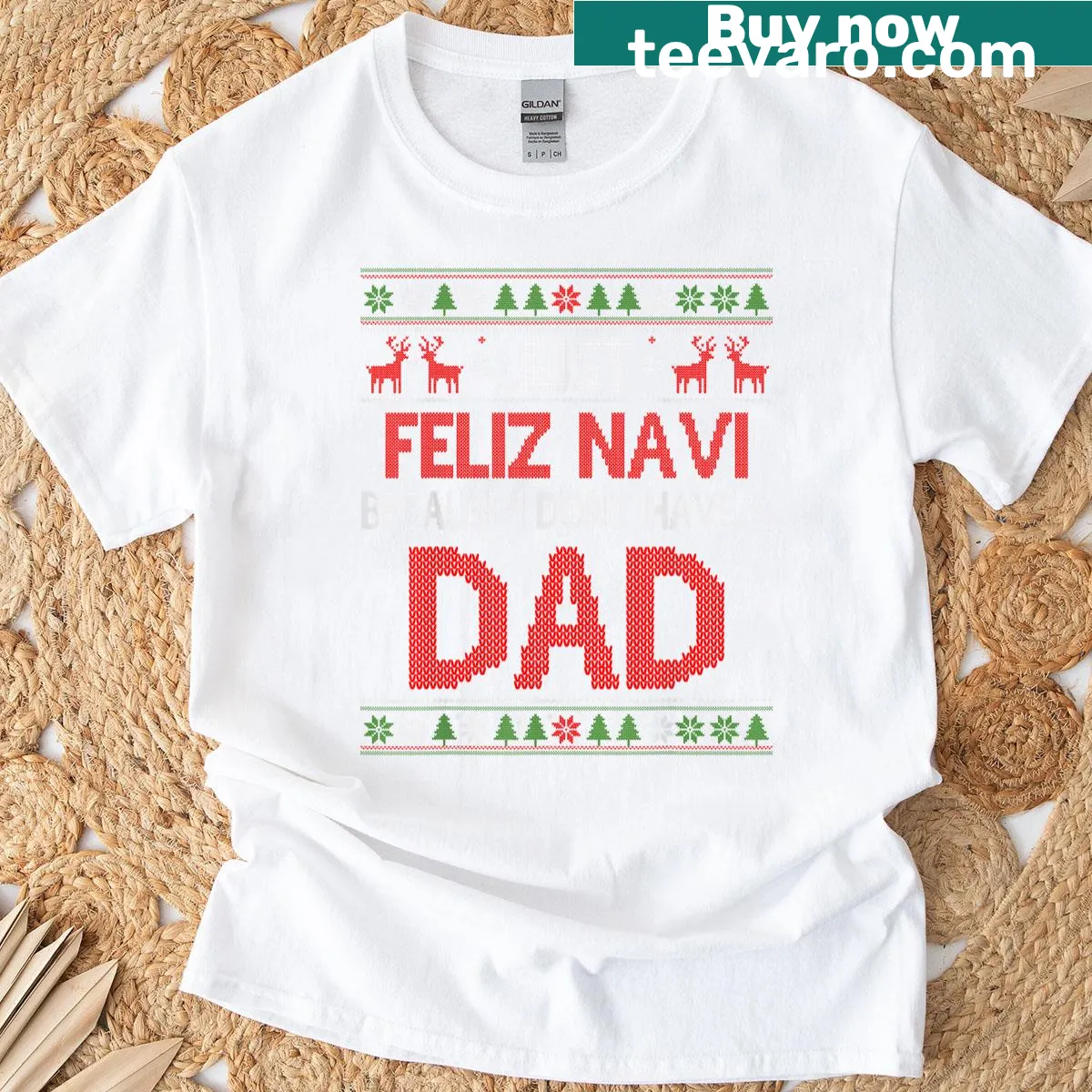 Funny Christmas t-shirt with humorous text about dad — on a men's t-shirt