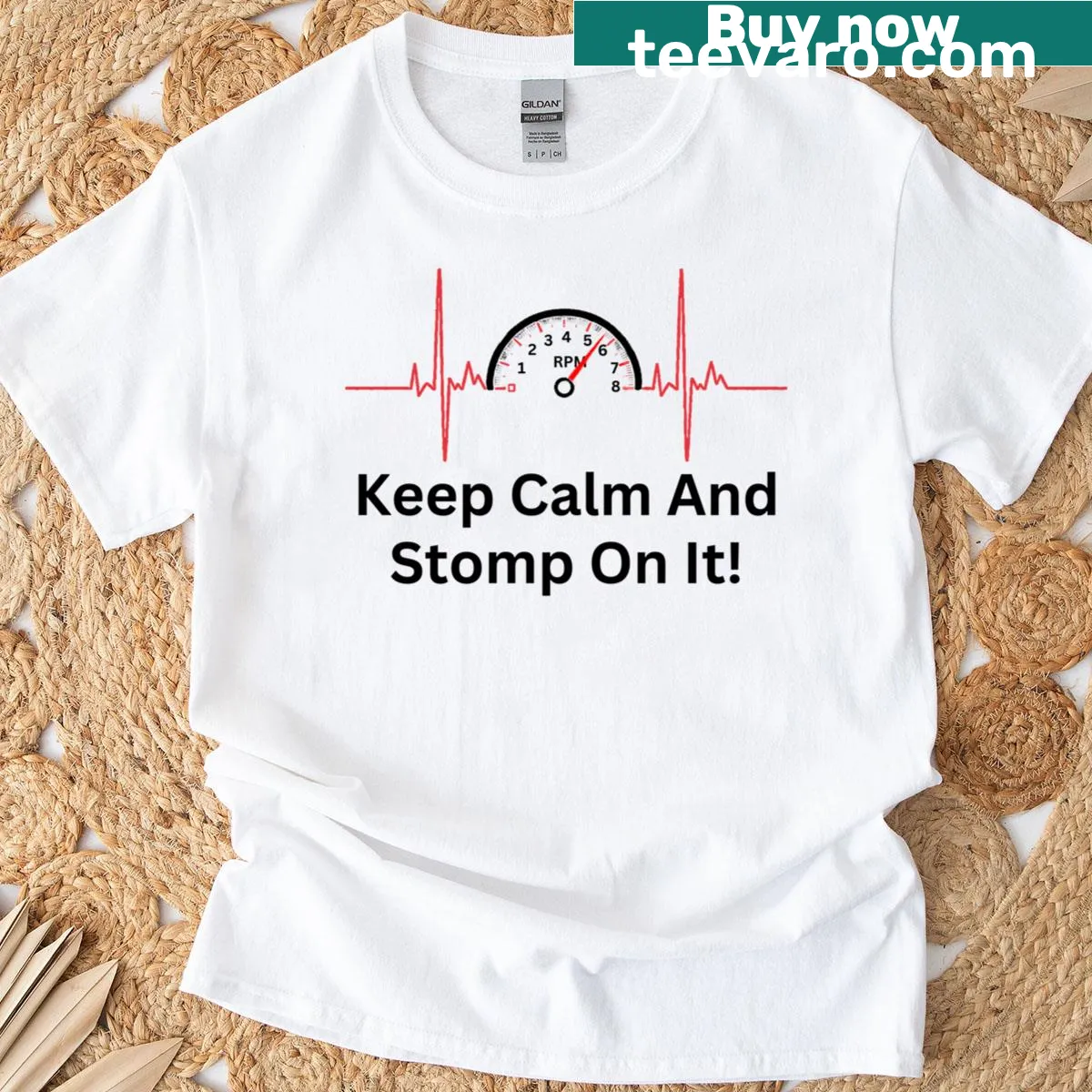 Heartbeat graphic integrated with automotive elements for car lovers — on a men's t-shirt