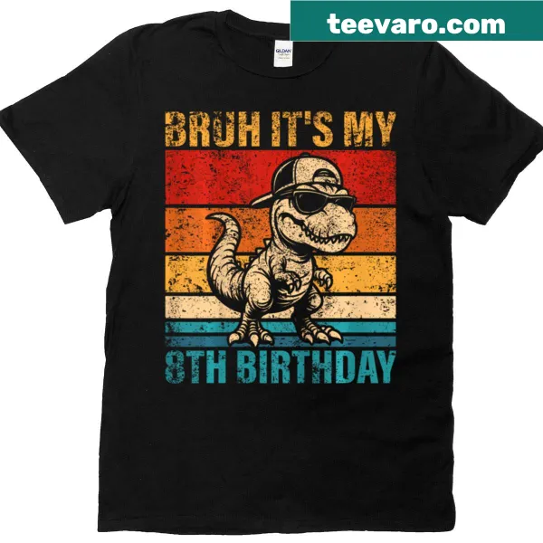 Dinosaur-themed birthday T-shirt for 8-year-old boy with fun text