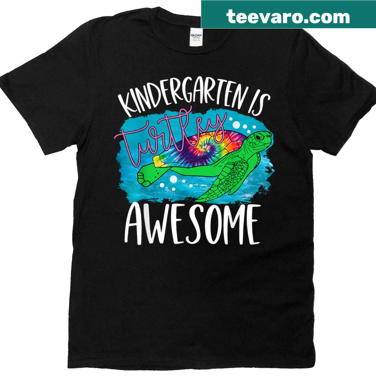 Whimsical T-shirt celebrating kindergarten with turtle design — on a men's t-shirt