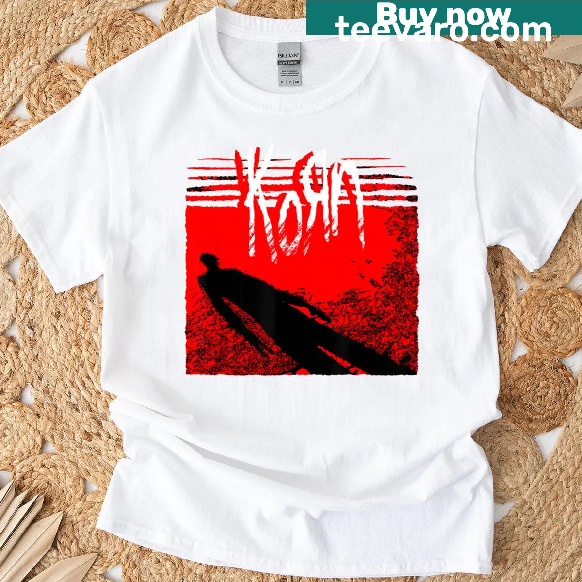 Korn T-shirt with a bold graphic of a shadowy figure — on a men's t-shirt