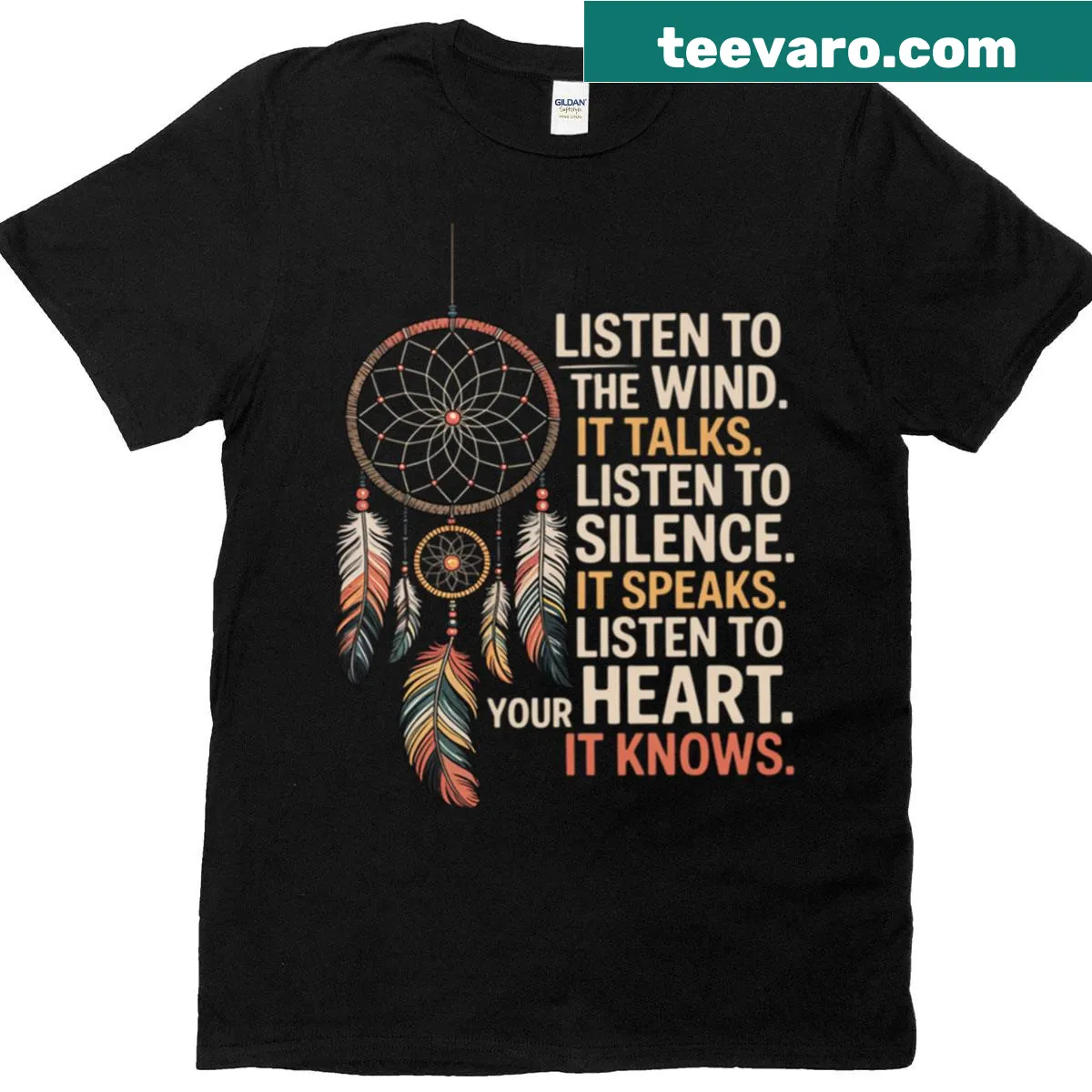 Inspirational dreamcatcher graphic t-shirt with nature theme — on a men's t-shirt