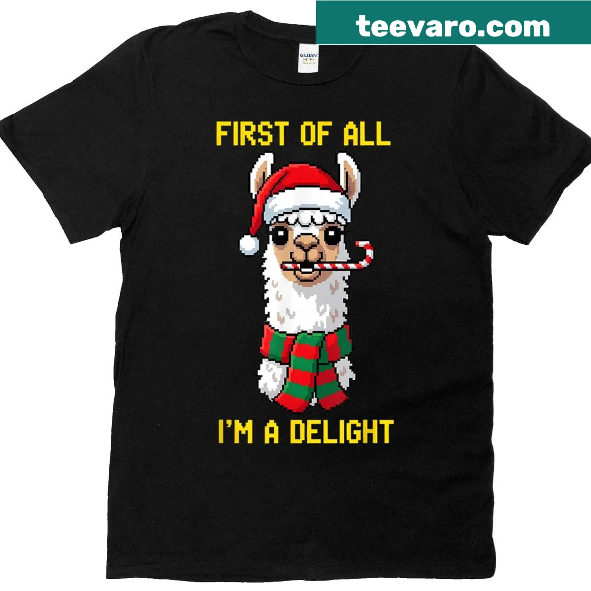 Retro Christmas t-shirt with a funny llama graphic — on a men's t-shirt