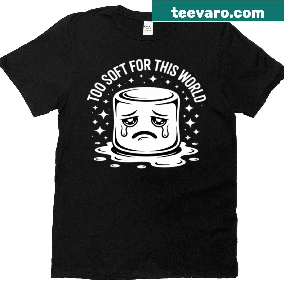 Dreamy marshmallow aesthetic T-shirt with stars and soft illustrations. — on a men's t-shirt
