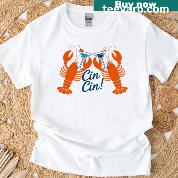 Cartoon T-shirt with a martini and red lobster design for summer fun