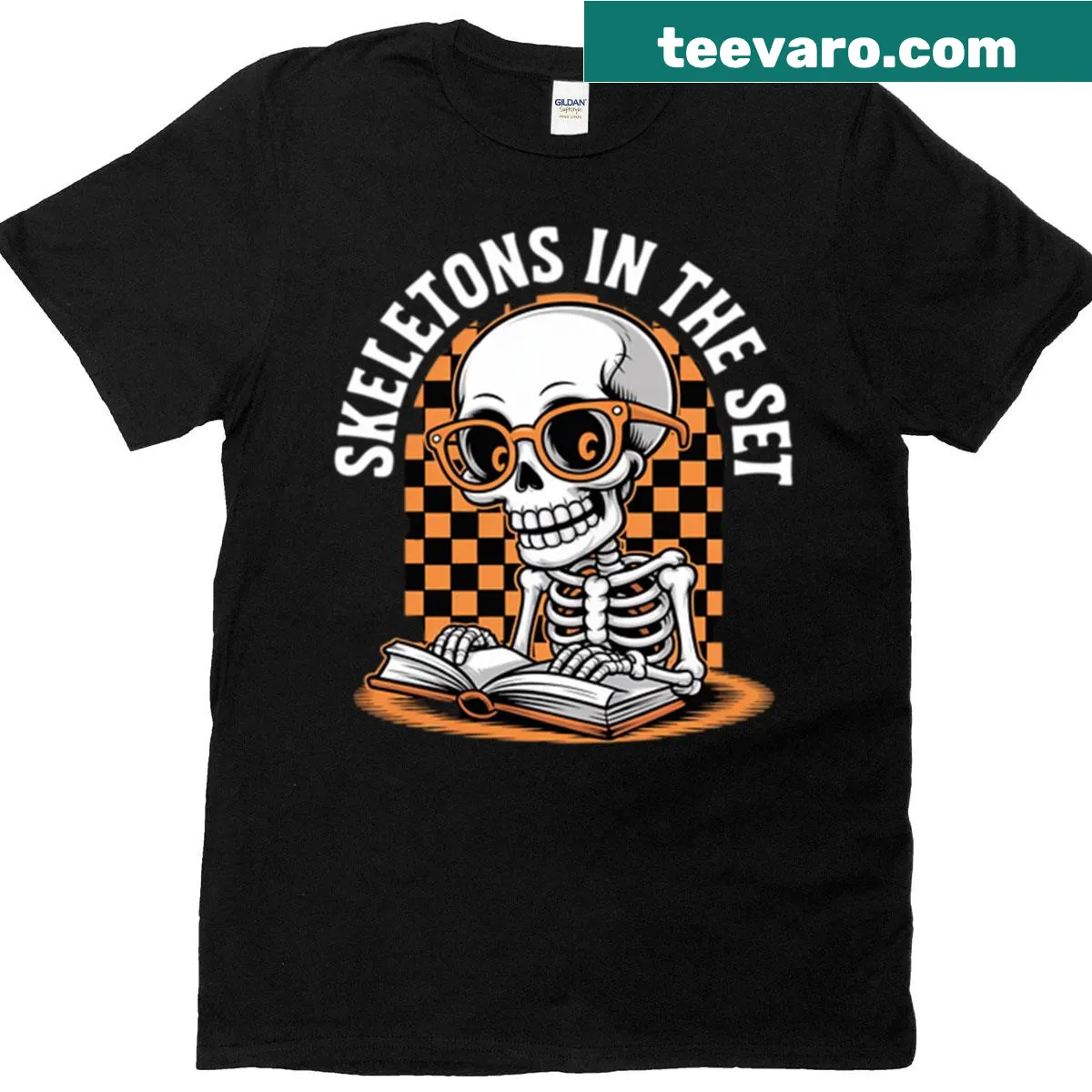 Halloween-themed T-shirt for math teachers with pumpkins and ghosts. — on a men's t-shirt