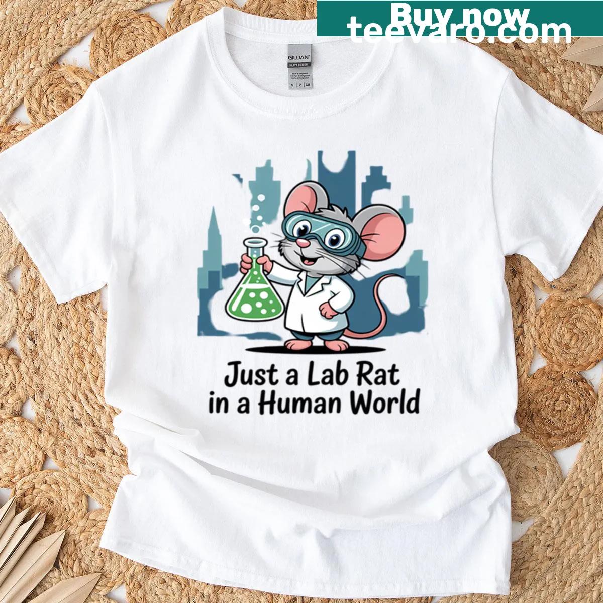 Vintage-style T-shirt celebrating Medical Lab Week with rat illustration — on a men's t-shirt