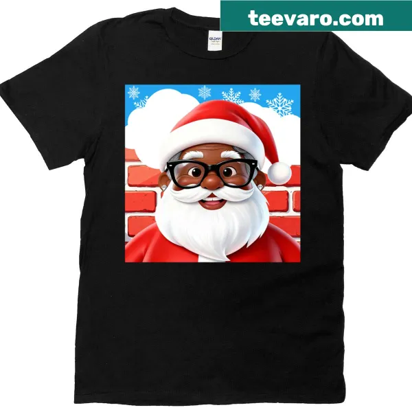 Illustrated Melanated Santa T-shirt for holiday season