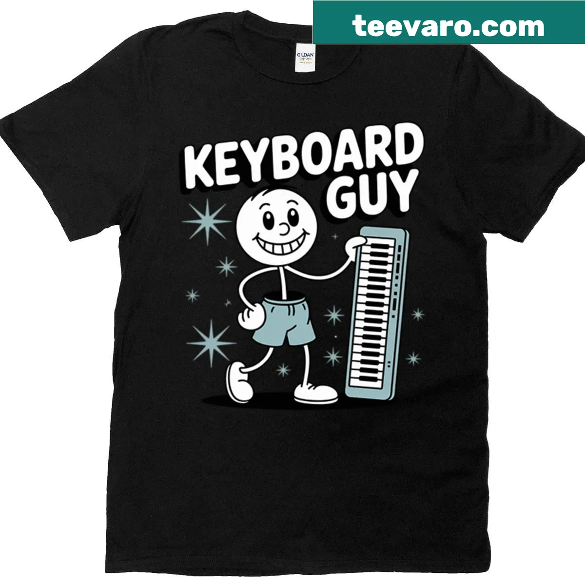 Mens Keyboard Player t-shirt with clever typography — on a men's t-shirt