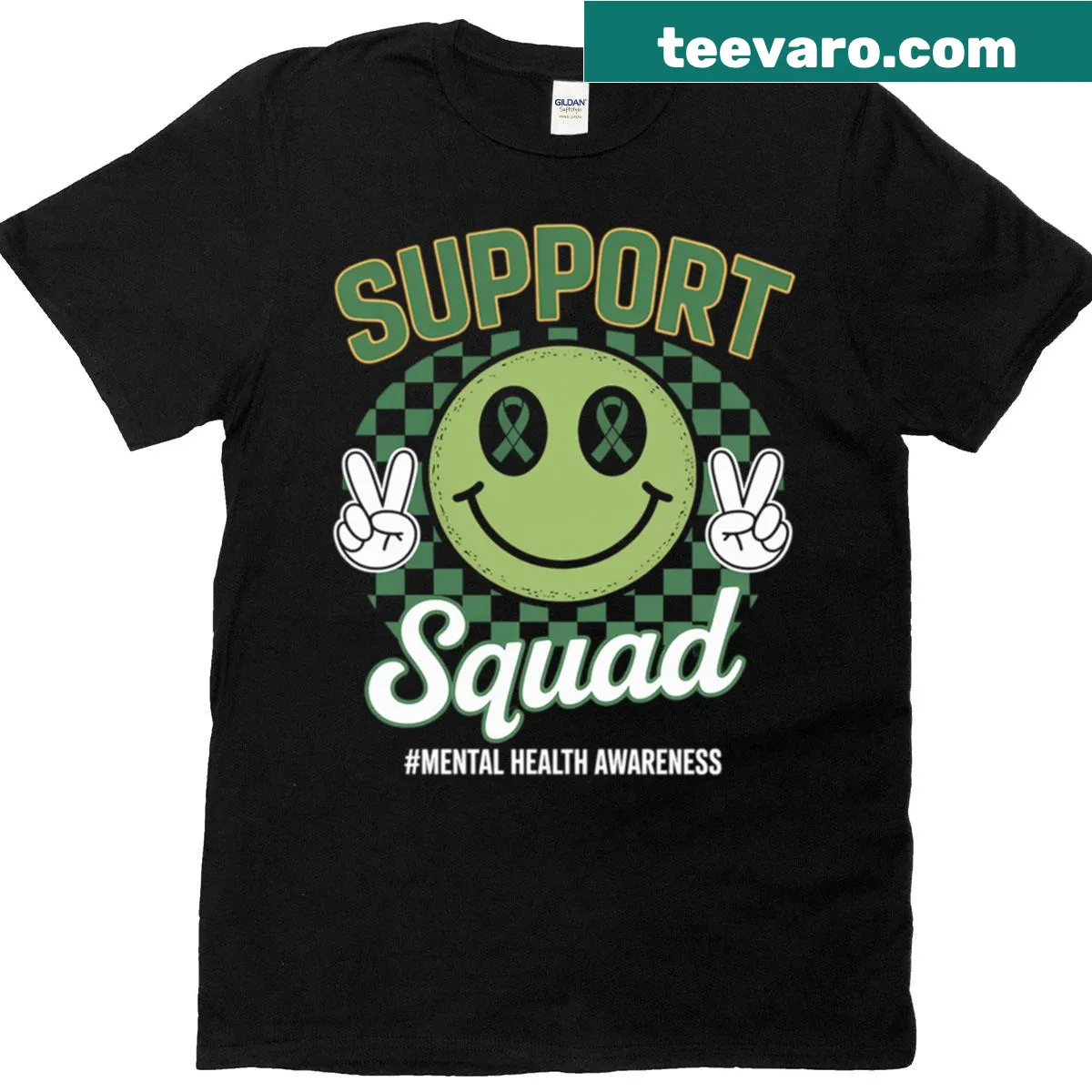 T-shirt featuring a green ribbon and the text 'Mental Health Matters' — on a men's t-shirt