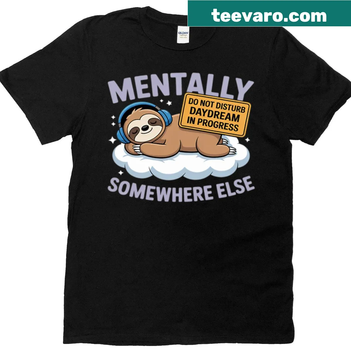 Cute sloth graphic T-shirt with daydreaming theme — on a men's t-shirt