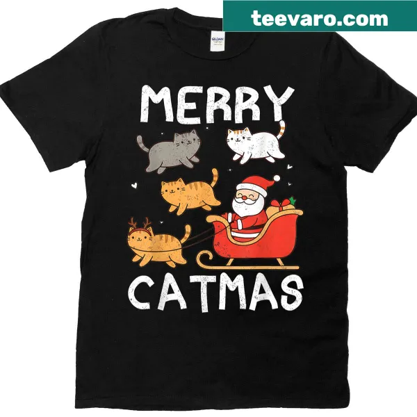 Cute Christmas T-shirt with Santa and cats design