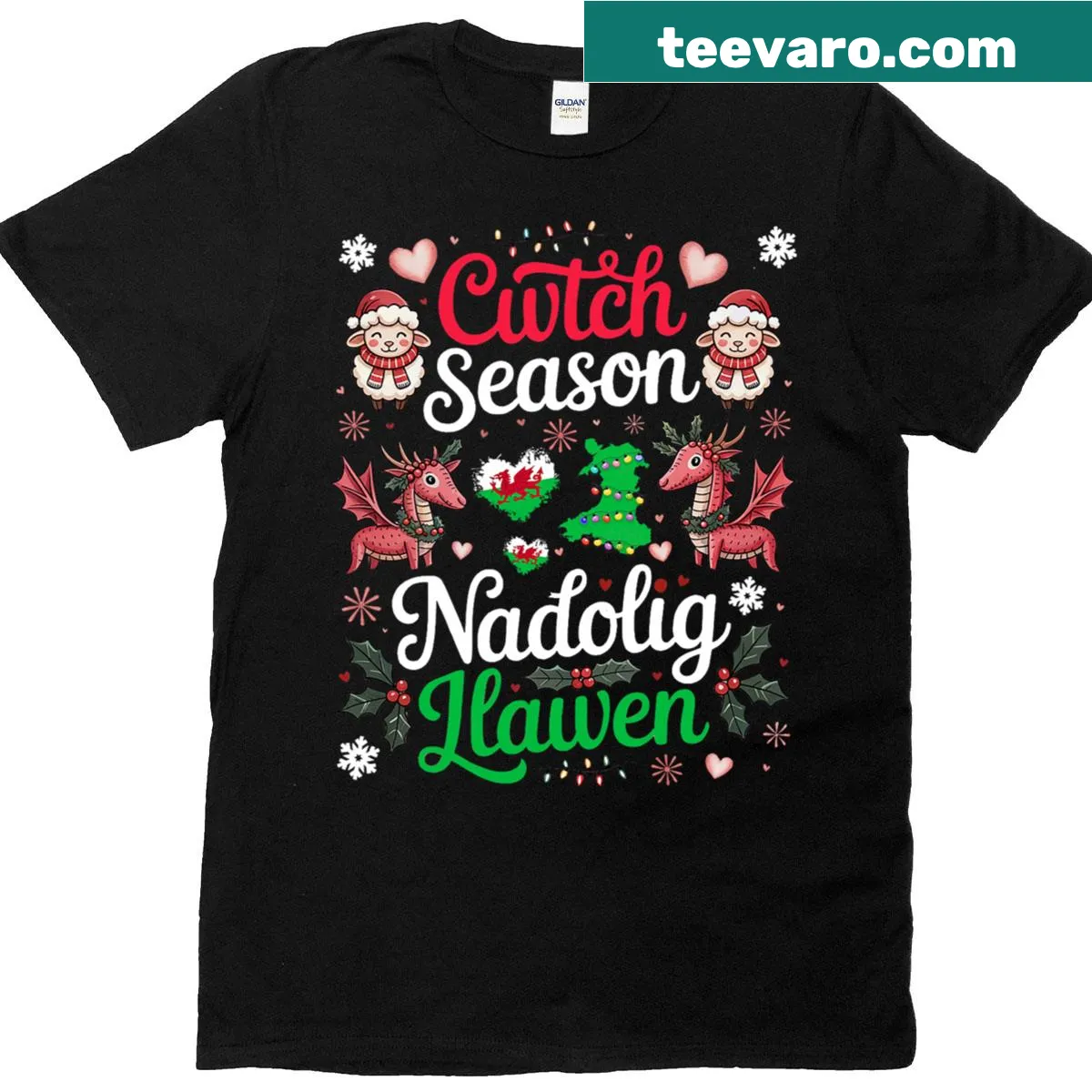 Nadolig Llawen t-shirt with heartfelt festive text — on a men's t-shirt