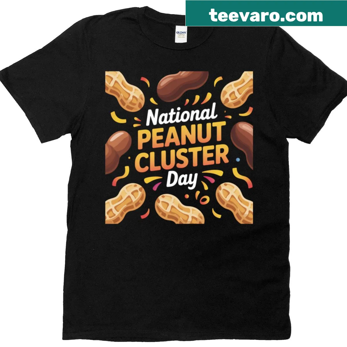 Fun t-shirt celebrating National Peanut Cluster Day with playful text. — on a men's t-shirt