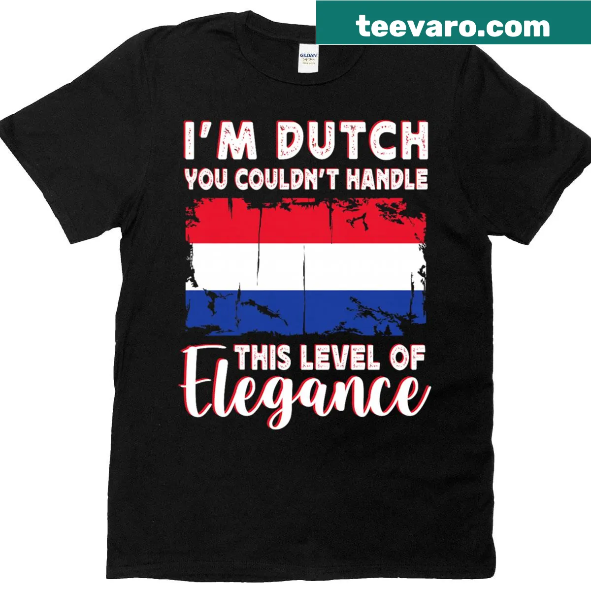 T-shirt featuring the Netherlands flag in a badge style for couples — on a men's t-shirt