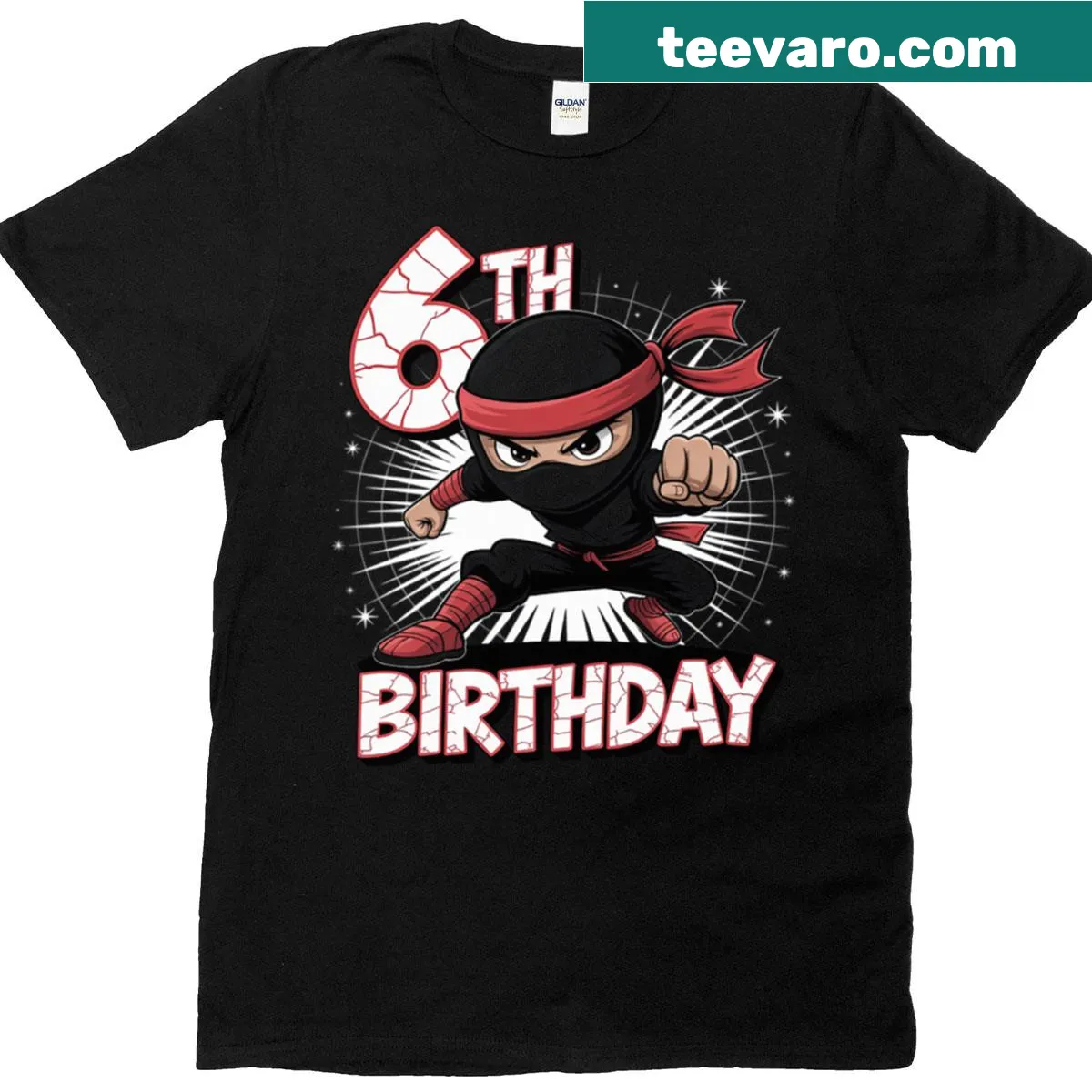 Ninja-themed t-shirt for a 6th birthday party with fun graphics — on a men's t-shirt