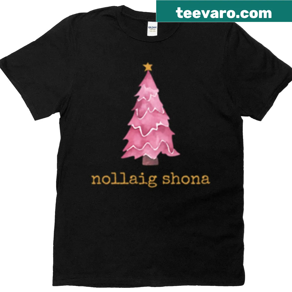 Xmas Tree T-shirt with festive Nollaig Shona design — on a men's t-shirt