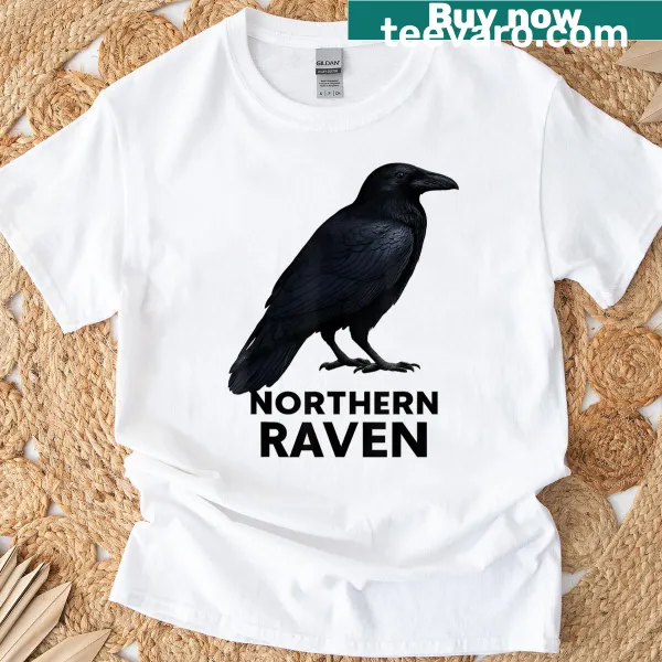 Illustrated northern raven t-shirt design for birdwatchers
