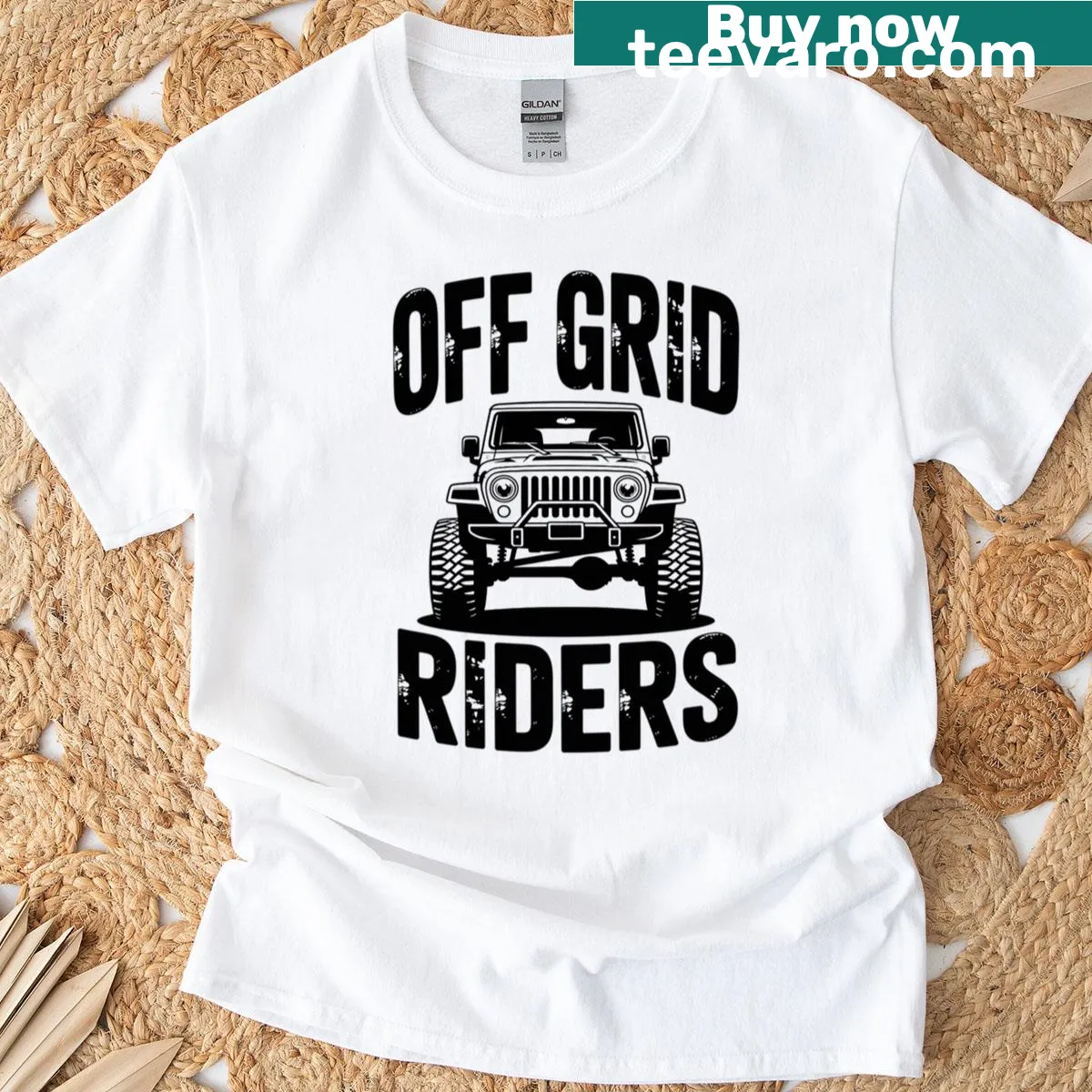 Off-road themed t-shirt featuring a rock crawling XJ vehicle illustration — on a men's t-shirt